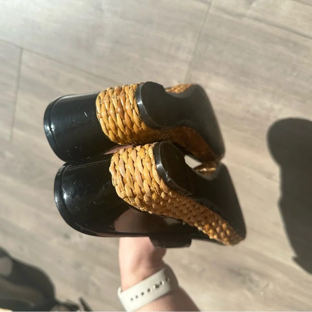 Paolo black patent with basket weave wedge - size 8